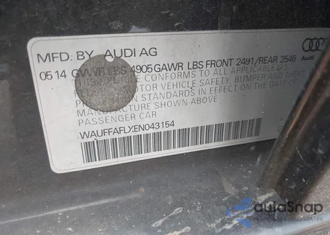 2014 Audi A4 2.0T Premium from USA, damaged, VIN WAUFFAFLXEN043154
